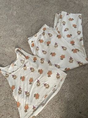 American Eagle Lounge Halloween Cozy Teddy Bear Cream Pajama Top & Pant Set